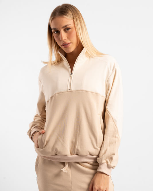 Quarter Zip Jumper - Off-White/Sand