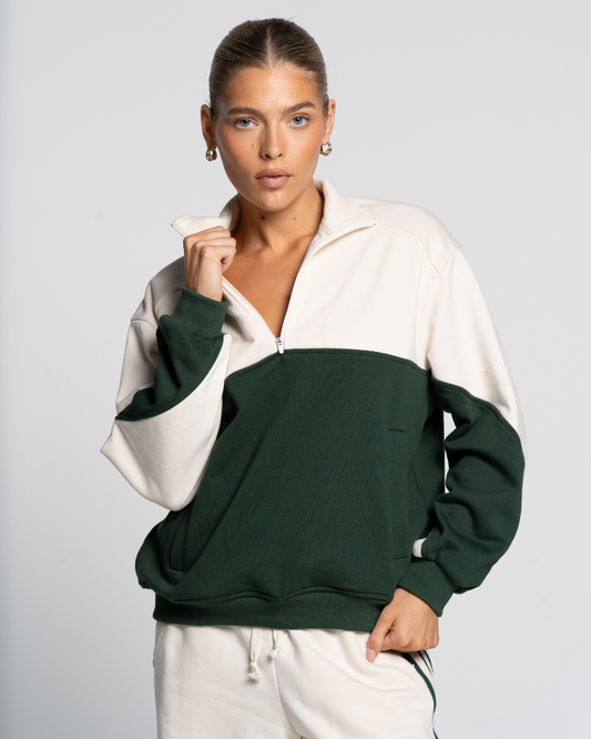 Quarter Zip Jumper - Off-White/Green