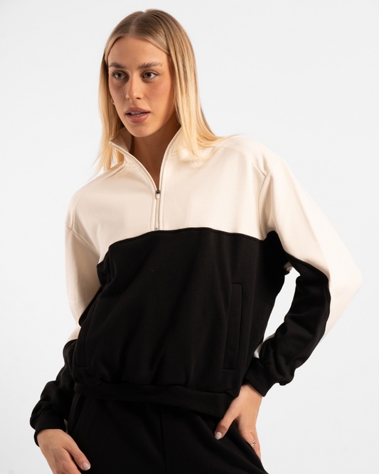 Quarter Zip Jumper - Off-White/Onyx